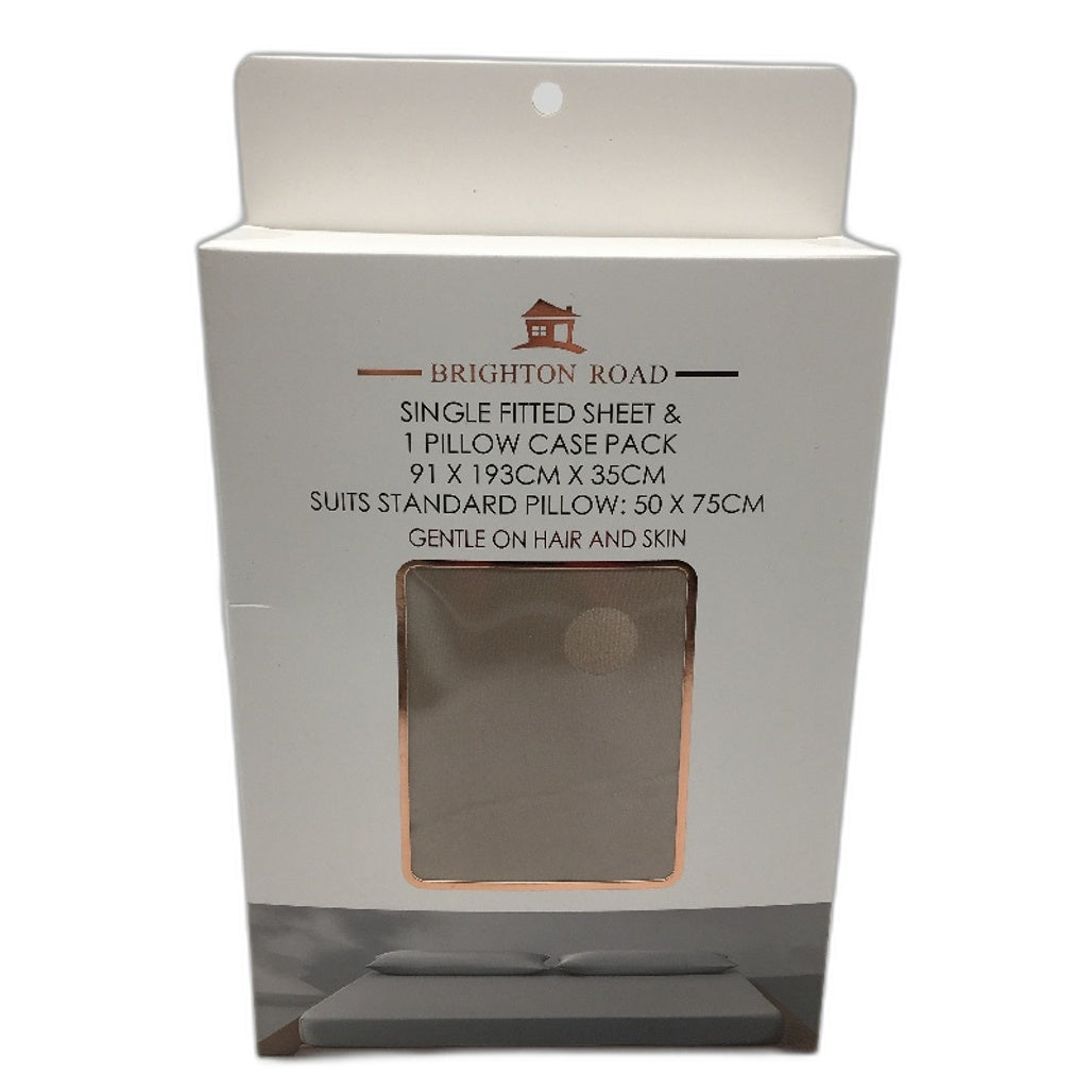 Brighton Road Champagne Gentle On Hair & Skin Satin SINGLE Fitted Sheet Pack NEW