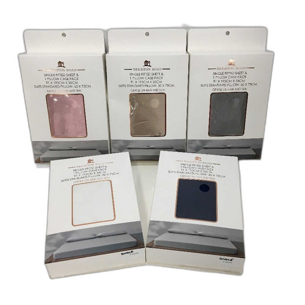 Brighton Road Champagne Gentle On Hair & Skin Satin SINGLE Fitted Sheet Pack NEW