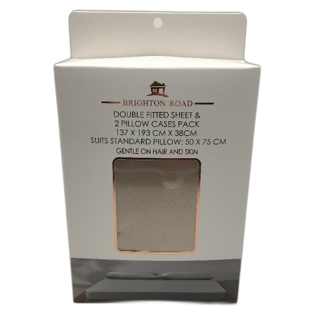 Brighton Road Champagne Gentle On Hair & Skin Satin DOUBLE Fitted Sheet Pack NEW