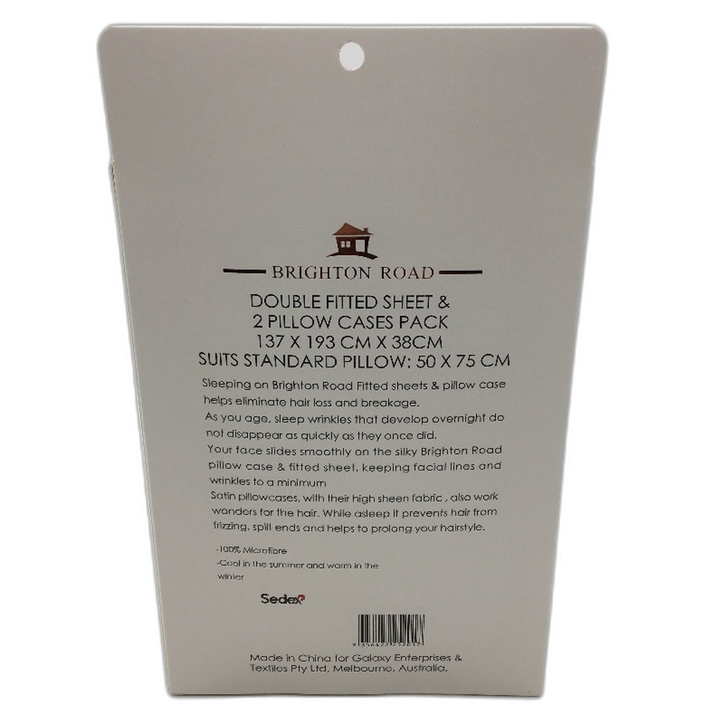 Brighton Road White Gentle On Hair & Skin Satin DOUBLE Fitted Sheet Pack NEW