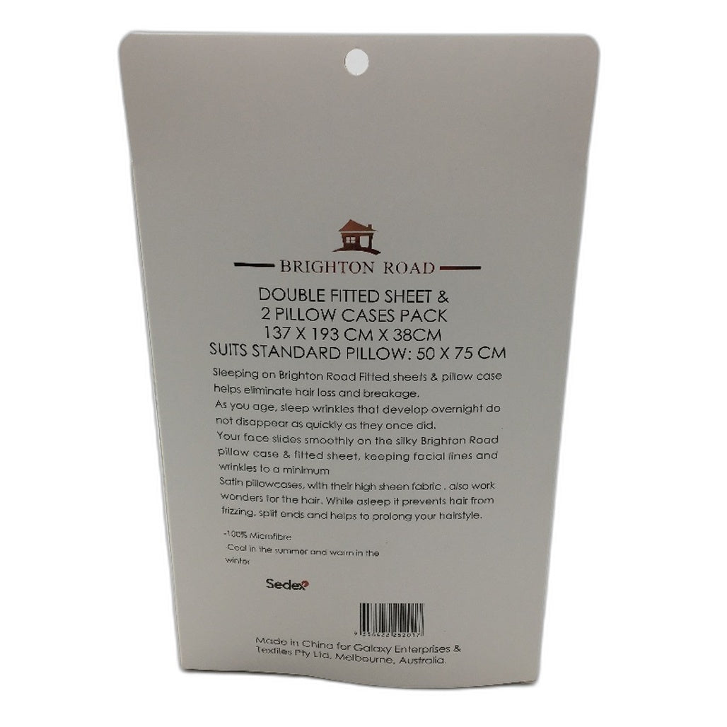 Brighton Road Silver Gentle On Hair & Skin Satin DOUBLE Fitted Sheet Pack NEW