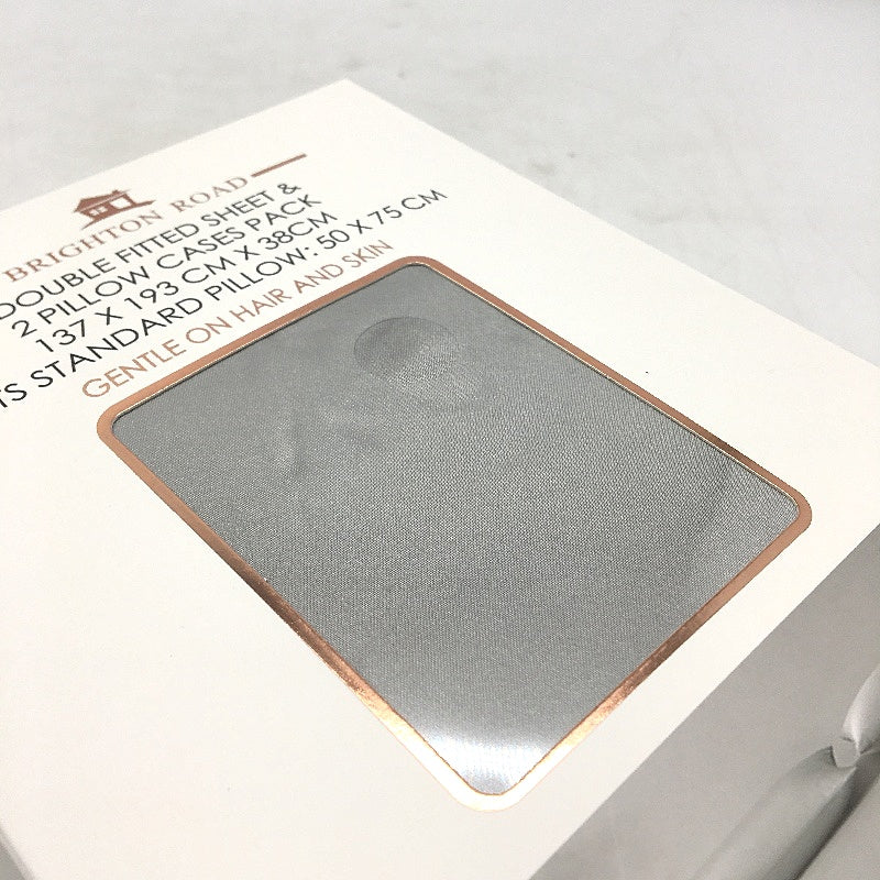 Brighton Road Silver Gentle On Hair & Skin Satin DOUBLE Fitted Sheet Pack NEW