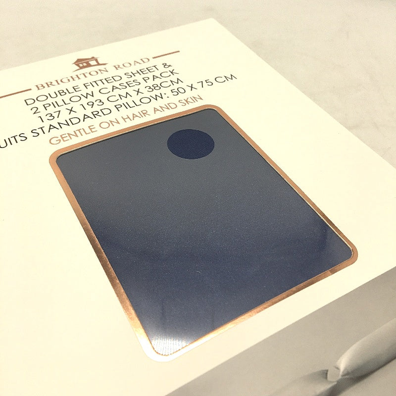 Brighton Road Navy Blue Gentle On Hair & Skin Satin DOUBLE Fitted Sheet Pack NEW