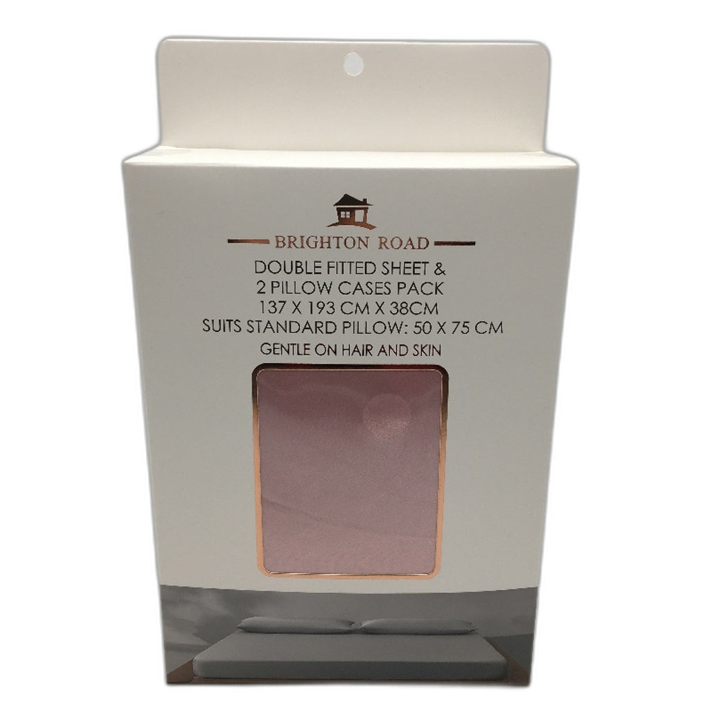 Brighton Road Pink Gentle On Hair & Skin Satin DOUBLE Fitted Sheet Pack NEW
