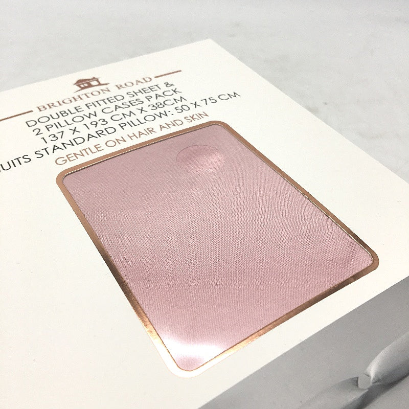 Brighton Road Pink Gentle On Hair & Skin Satin DOUBLE Fitted Sheet Pack NEW