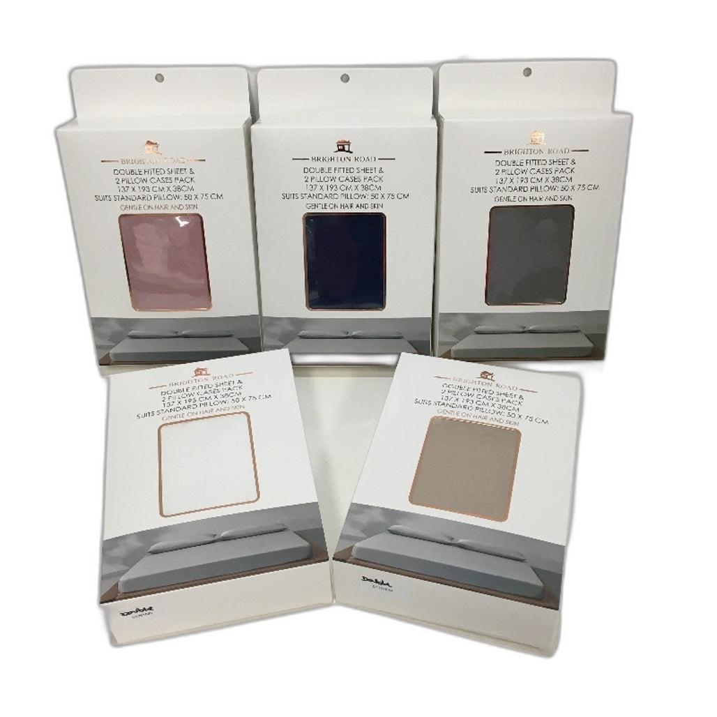 Brighton Road Pink Gentle On Hair & Skin Satin DOUBLE Fitted Sheet Pack NEW