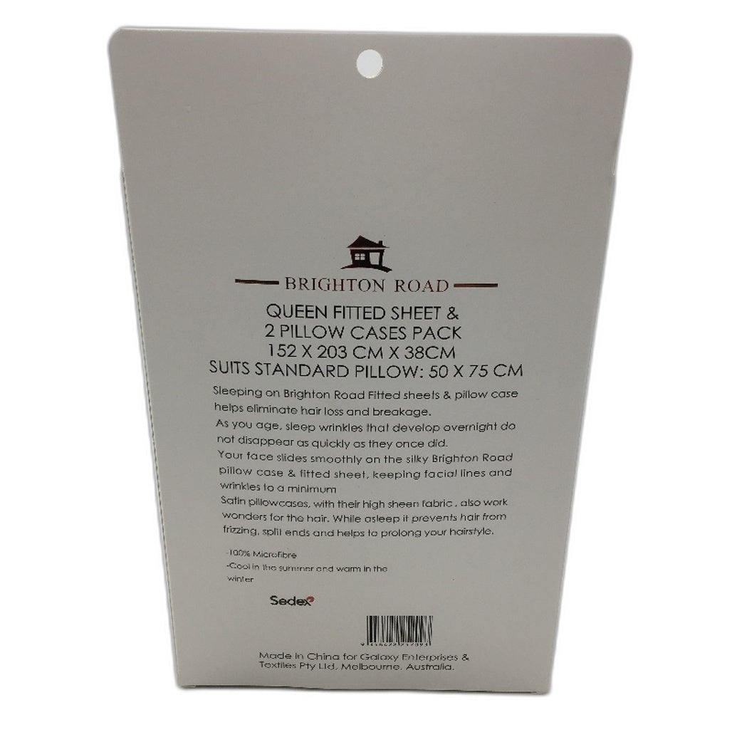 Brighton Road White Gentle On Hair & Skin Satin QUEEN Fitted Sheet Pack NEW