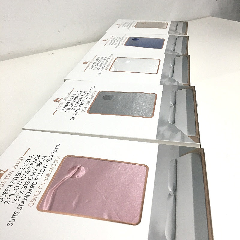 Brighton Road White Gentle On Hair & Skin Satin QUEEN Fitted Sheet Pack NEW