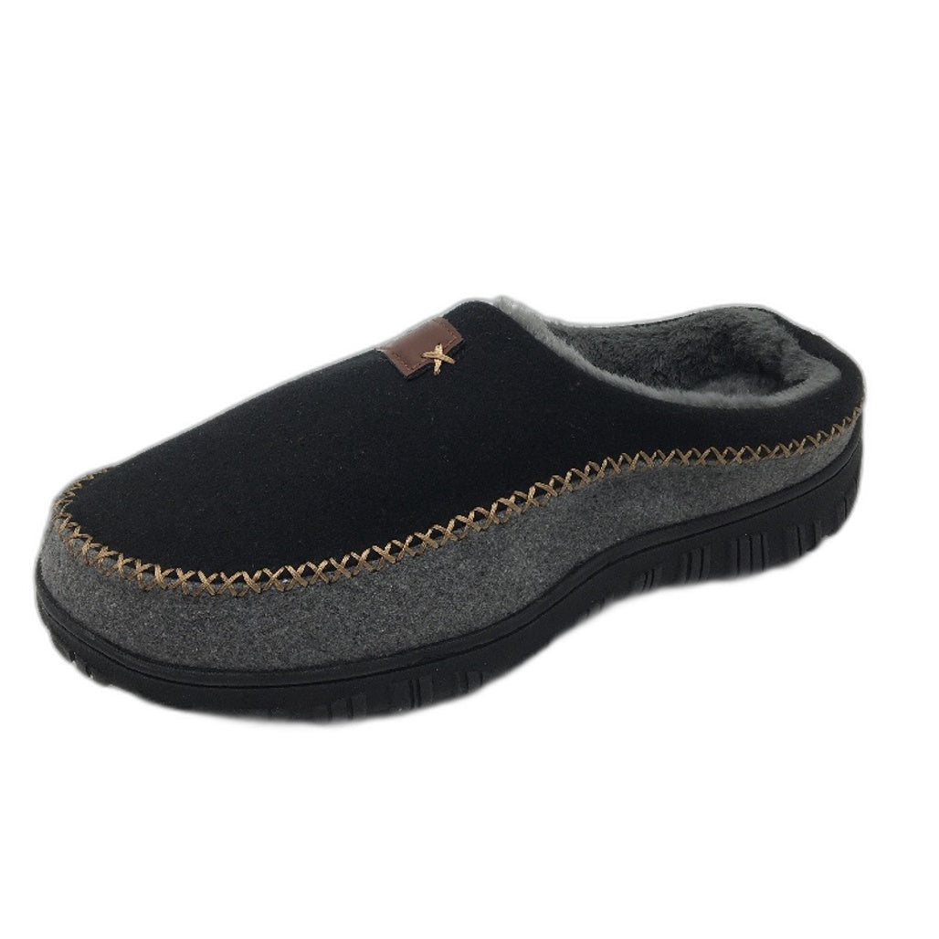 Black & Grey Hard Sole Faux Fur Lined Slip On Slippers Mens Size US 10 EU 43 NEW