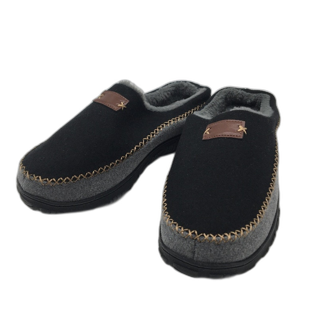 Black & Grey Hard Sole Faux Fur Lined Slip On Slippers Mens Size US 10 EU 43 NEW