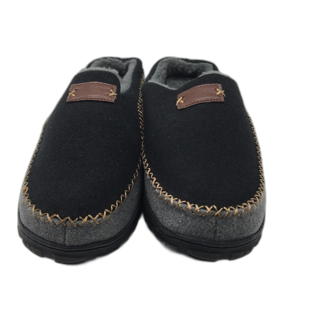 Black & Grey Hard Sole Faux Fur Lined Slip On Slippers Mens Size US 10 EU 43 NEW