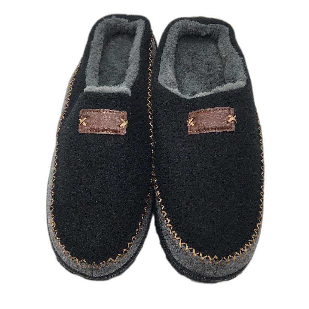 Black & Grey Hard Sole Faux Fur Lined Slip On Slippers Mens Size US 10 EU 43 NEW