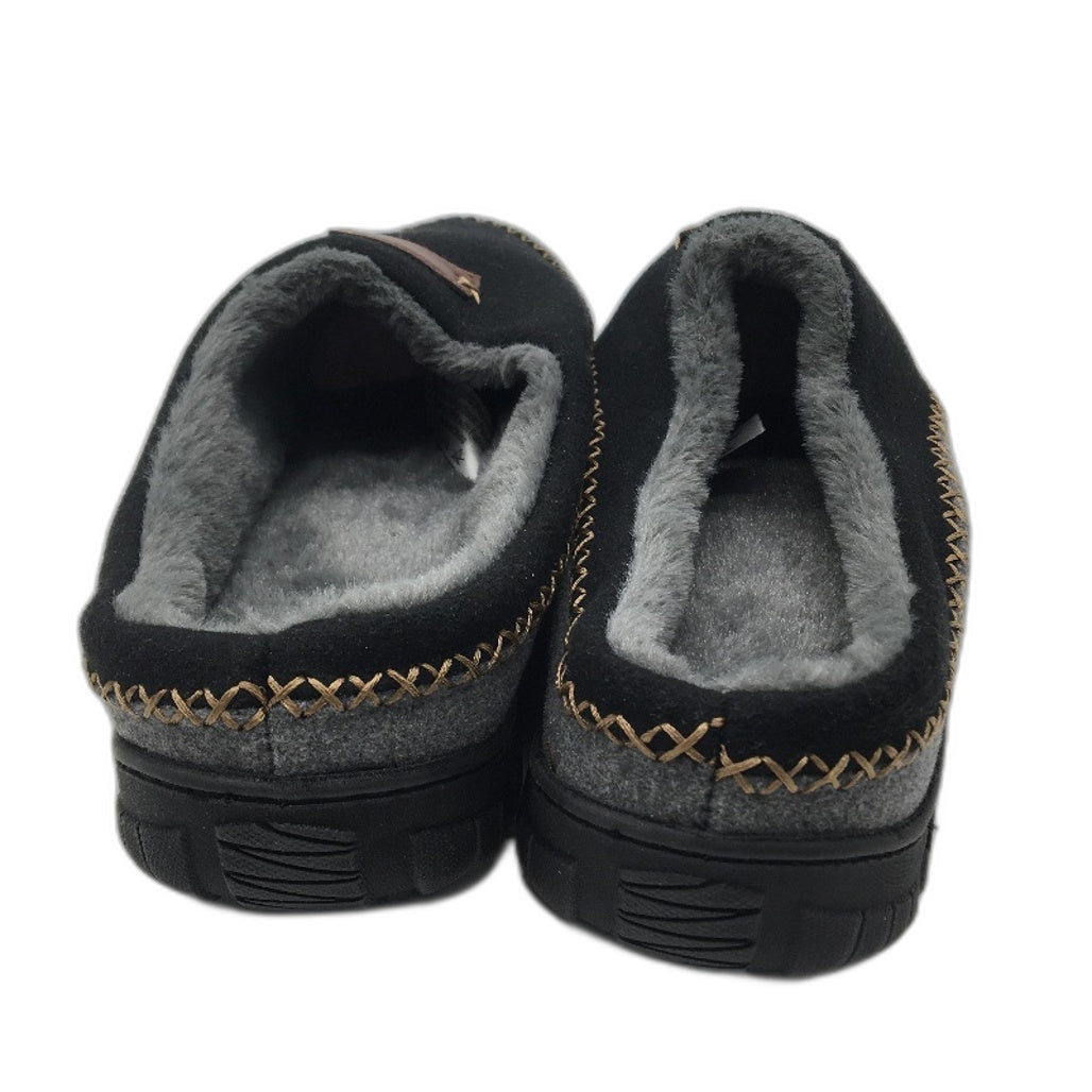 Black & Grey Hard Sole Faux Fur Lined Slip On Slippers Mens Size US 10 EU 43 NEW