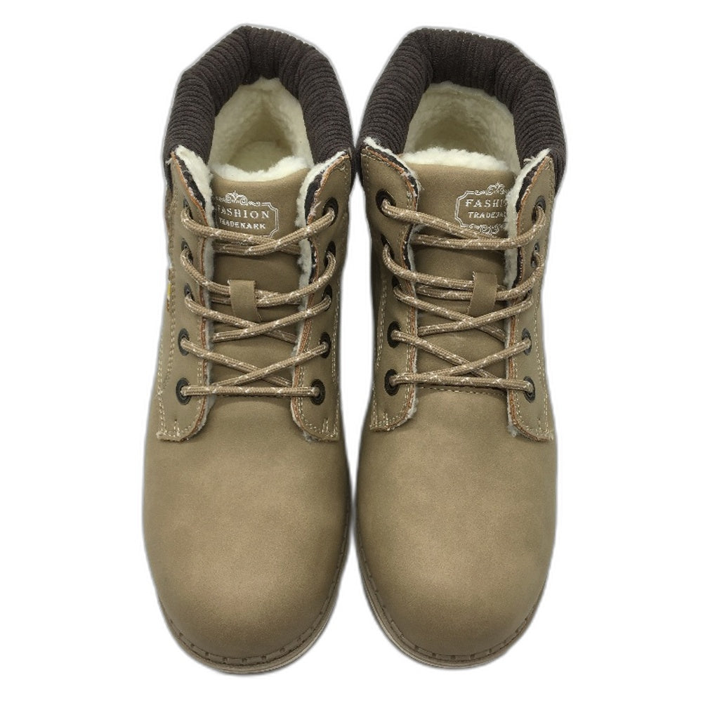 Qichen Khaki Tan Faux Fur Lined Lace Up Outdoor Boots Ladies Size EU 41 NEW