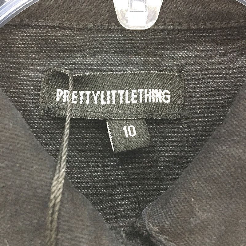 Pretty Little Thing Fringe Ruffle Cropped Black Denim Jacket Ladies Size 10 NEW