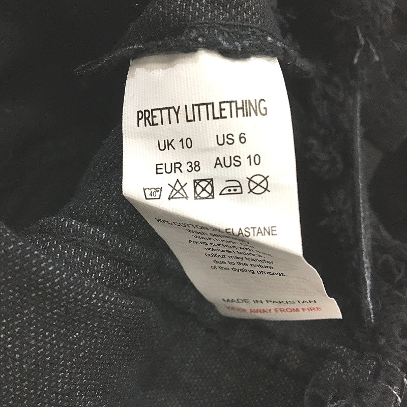 Pretty Little Thing Fringe Ruffle Cropped Black Denim Jacket Ladies Size 10 NEW