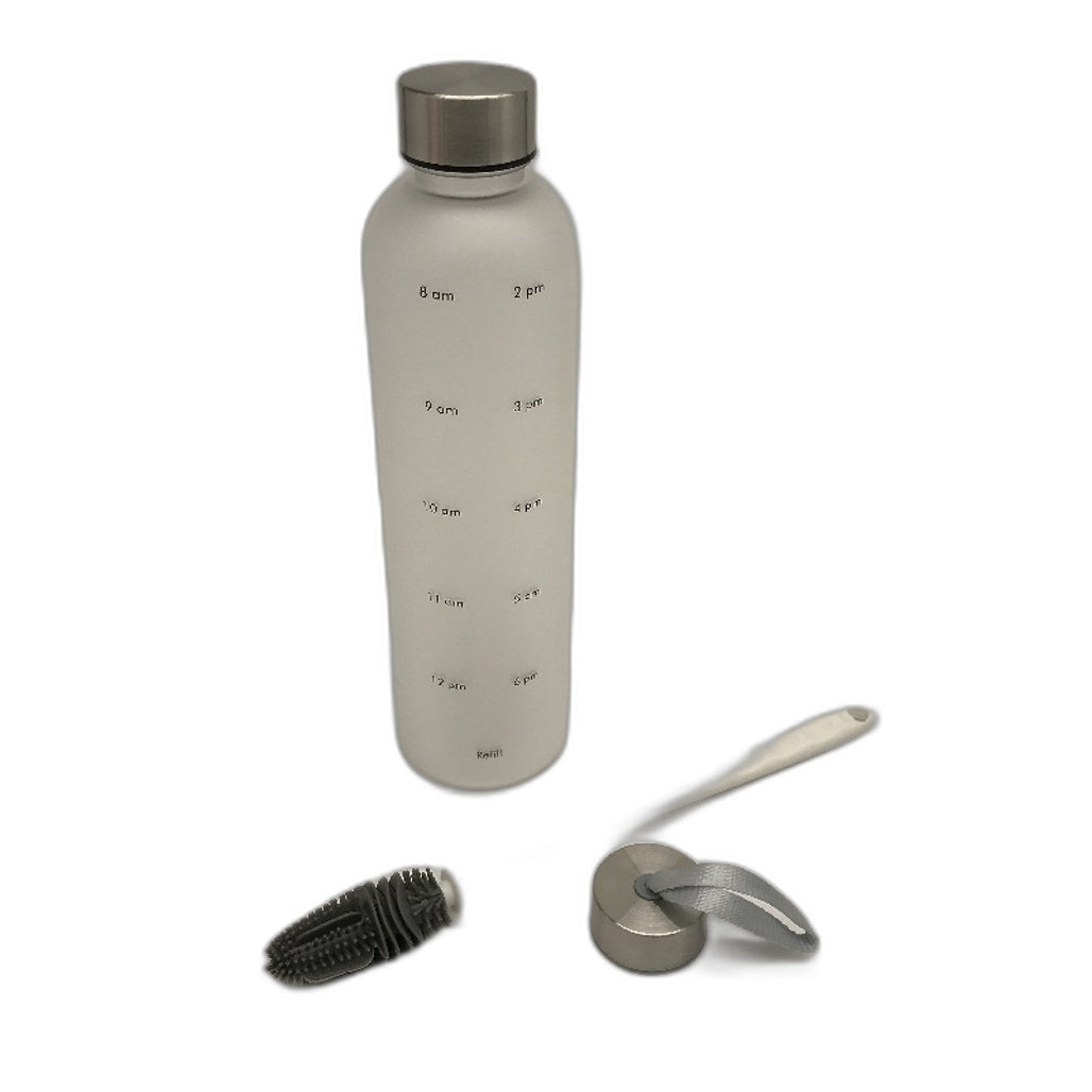 Sports Water Bottle White 1000ml With Time Marking Leak Proof Drinkbottle