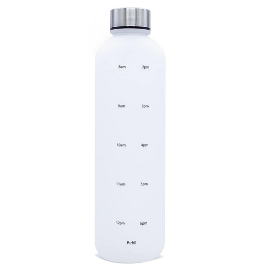 Sports Water Bottle White 1000ml With Time Marking Leak Proof Drinkbottle