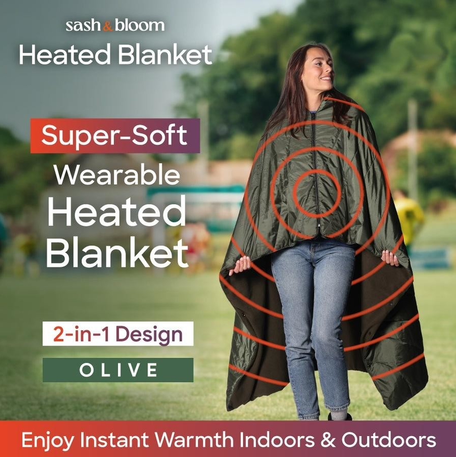 Sash & Bloom Portable Heated Outdoor Blanket Olive Green Fast-Heating Technology