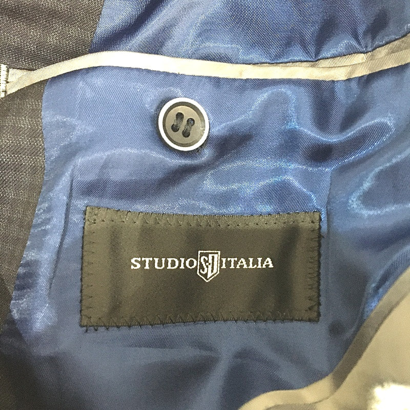 Studio Italia Navy & Black Checkered Single Breasted Gold Accent Mens Blazer