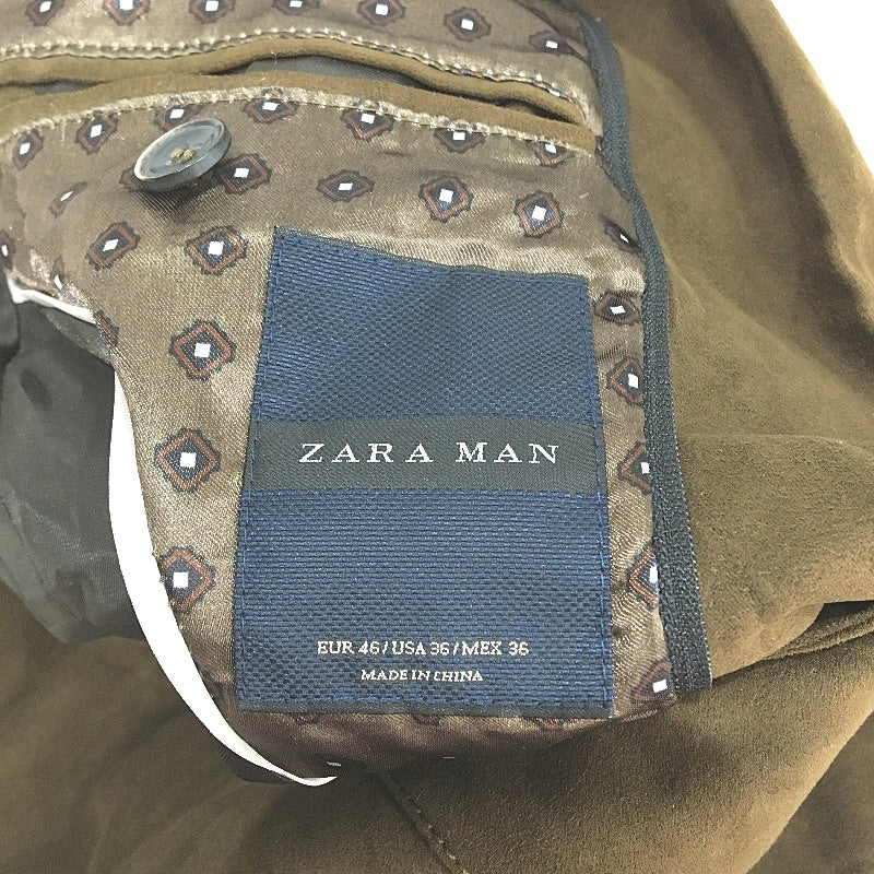 ZARA Dark Brown Green Suede Feel Single Breasted Fully Lined Mens Blazer Jacket