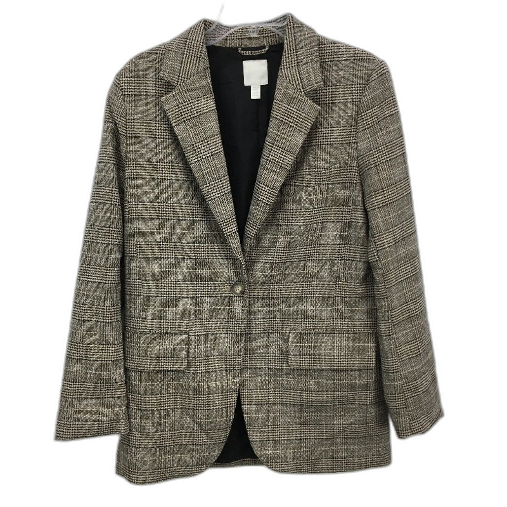 H&M Houndstooth Black & Grey Single Breasted Textured Blazer Jacket Mens Size XS