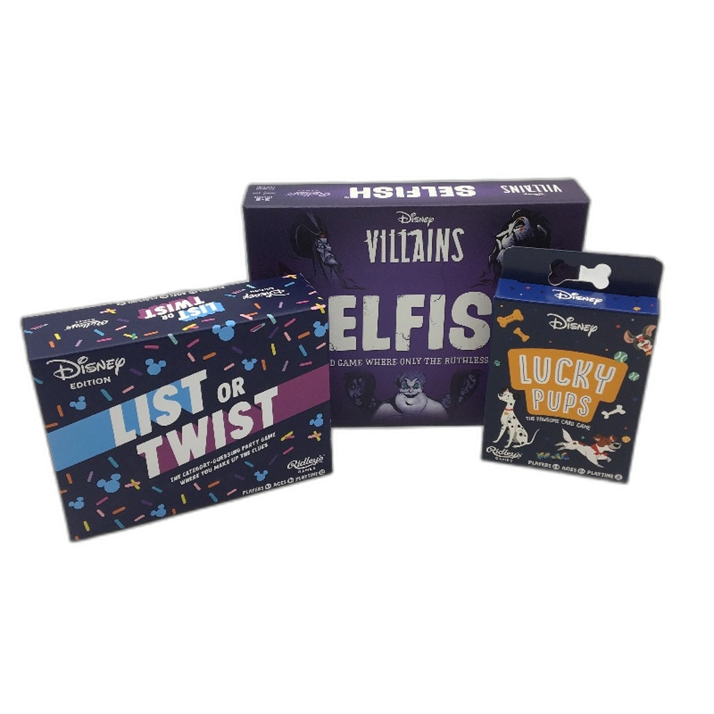 Disney 3pk Selfish Villains Lucky Pups and List or Twist Card Games Bundle NEW
