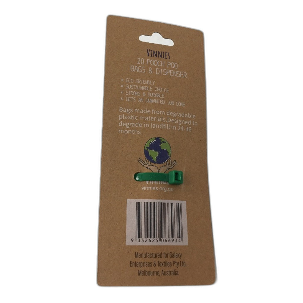 Vinnies 12pk 20 Degradable Pooch Poo Bags and Dispenser NEW