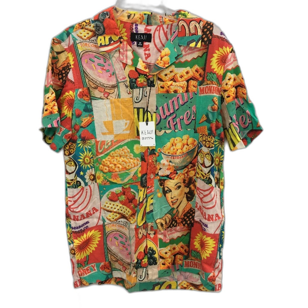 Kenji Cotton Blend Lightweight Advert Logo Themed SS Casual Shirt Mens Sze M NEW