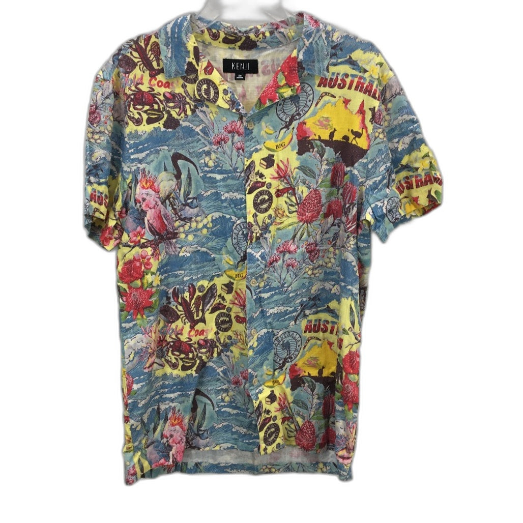 Kenji Australia Themed Linen Blend Lightweight SS Casual Shirt Mens Size M NEW