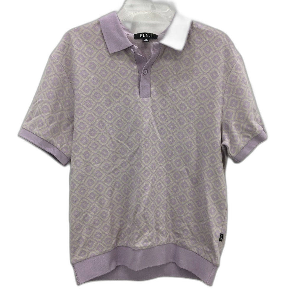 Kenji 100% Cotton Lilac Patterned Short Sleeve Polo Shirt Mens Size M NEW