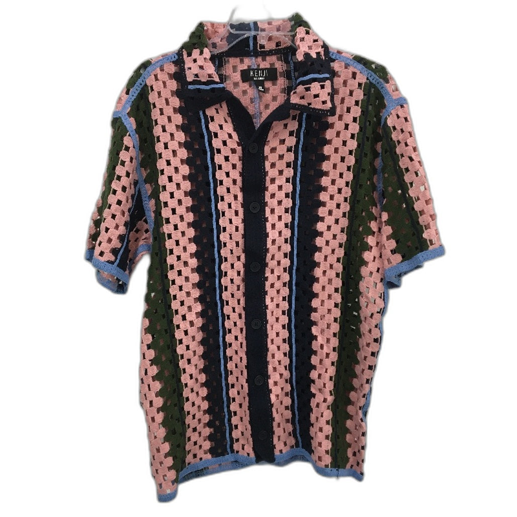 Kenji Crochet Style Open Gapped Multicoloured SS Casual Shirt Mens Sze M NEW