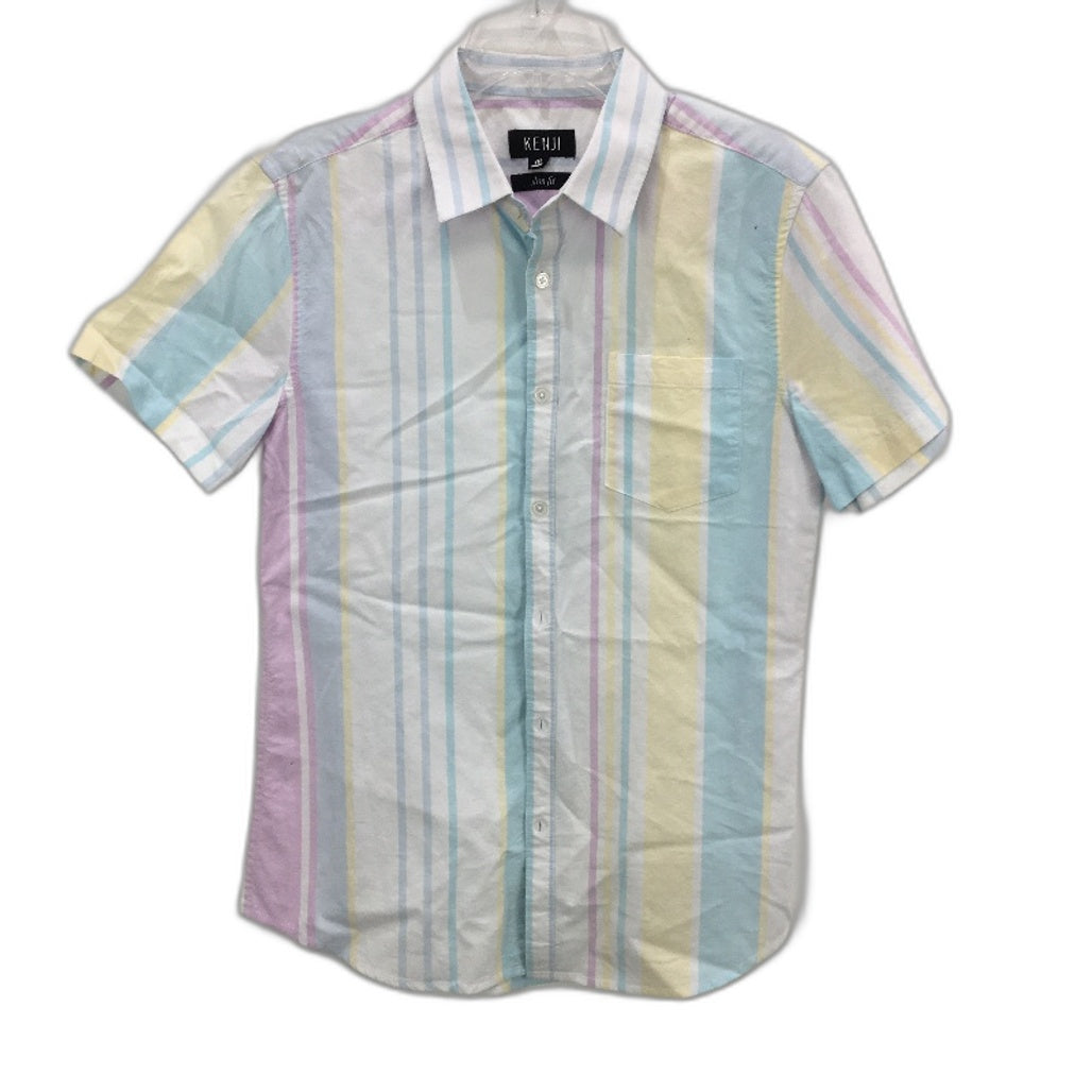 Kenji 100% Cotton Pastel Striped SSleeve Casual Slim Fit Shirt Mens Sz M NEW