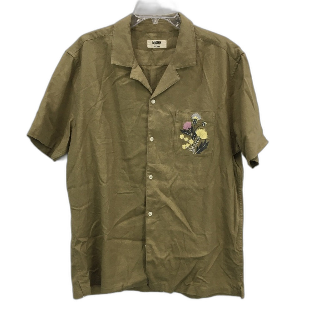 Maddox Lightweight Olive Green Thistle Embroided SS Casual Shirt Mens Size M NEW