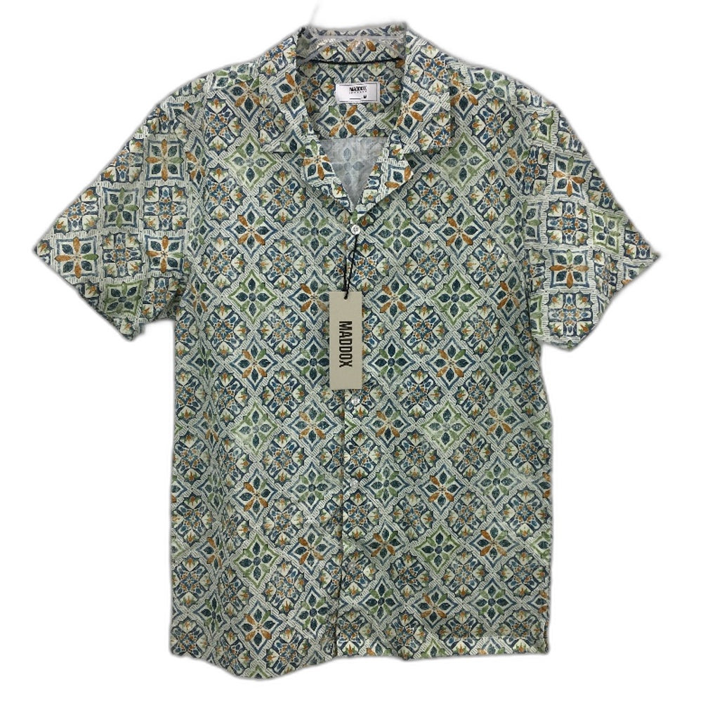 Maddox 100% Cotton Green Blue Patterned SSleeve Casual Shirt Mens Size M NEW