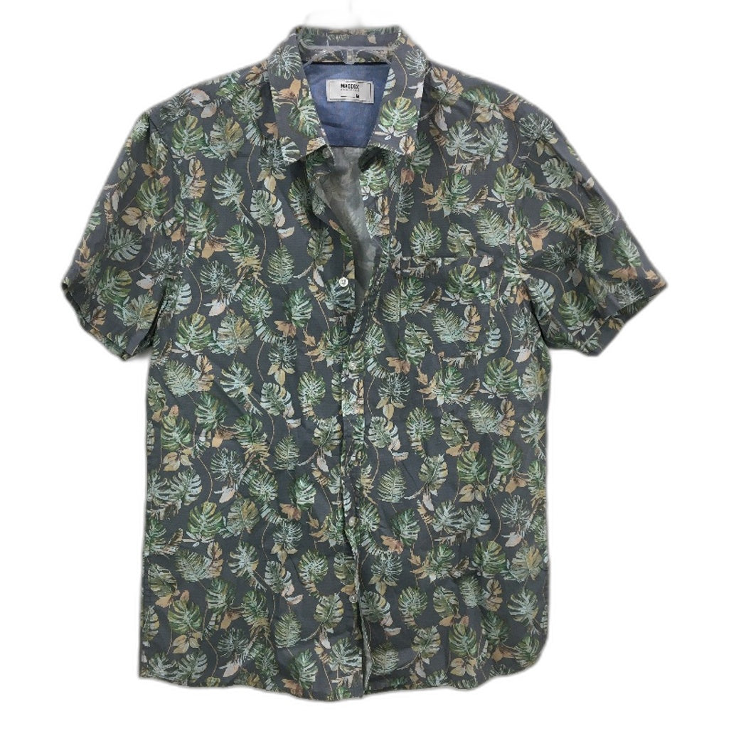 Maddox 100% Cotton Blue Palm Leaf SSleeve Casual Summer Shirt Mens Size M NEW