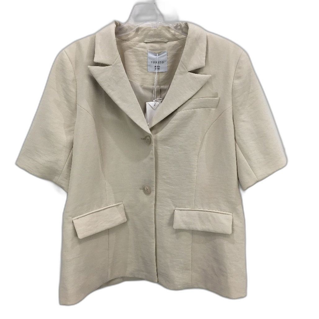 Tokito Petites Stone Beige Button Up Short Sleeve Fully Lined Top Size M NEW