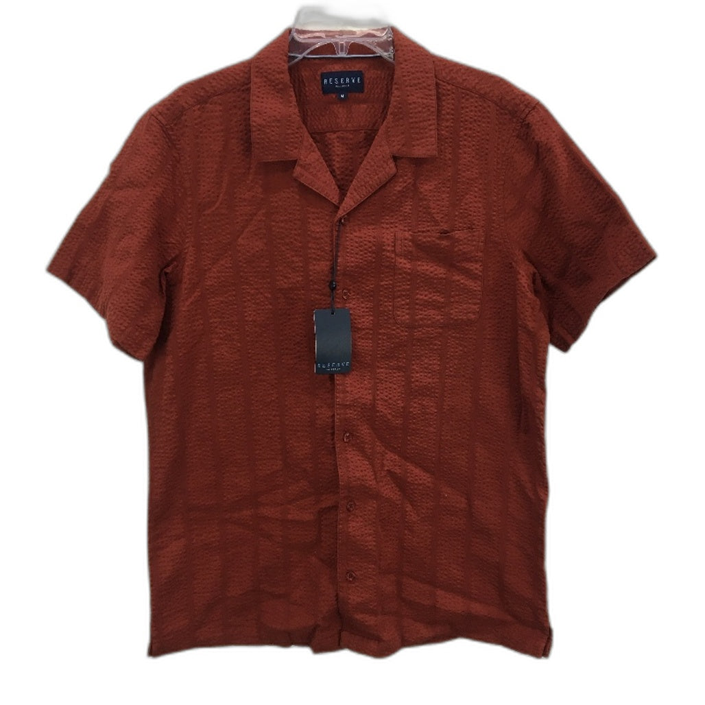 Reserve Australia Rust Brown Textured Cotton Short Sleeve Shirt Mens Size M NEW