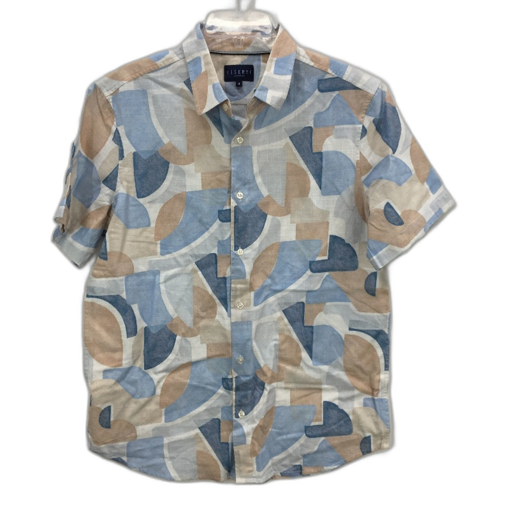 Reserve Australia Blue & Tan Patterned Cotton Short Sleeve Shirt Mens Size M NEW