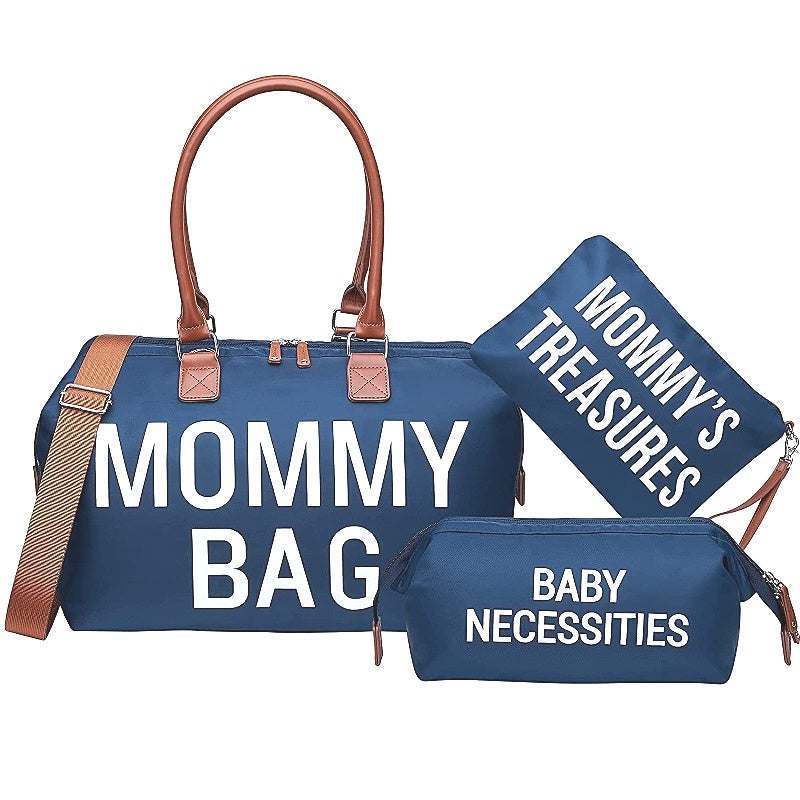 Ssumght 3 Piece Navy Blue Mommy Printed Diaper Bag & Accessory Purses NEW
