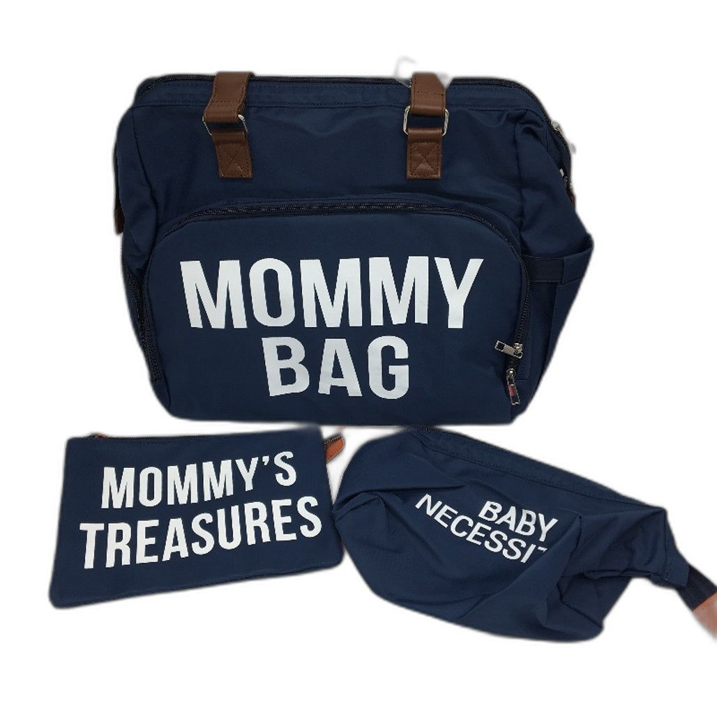 Ssumght 3 Piece Navy Blue Mommy Printed Diaper Bag & Accessory Purses NEW