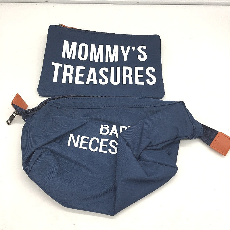 Ssumght 3 Piece Navy Blue Mommy Printed Diaper Bag & Accessory Purses NEW