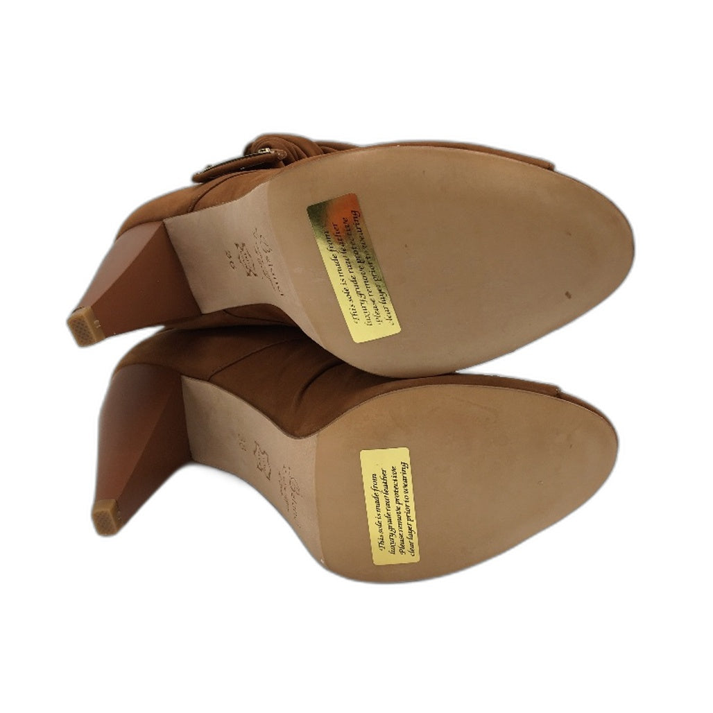 Belanci Madame Chantelle Italian Tan Suede Leather Boots Ladies Size EU 36 NEW