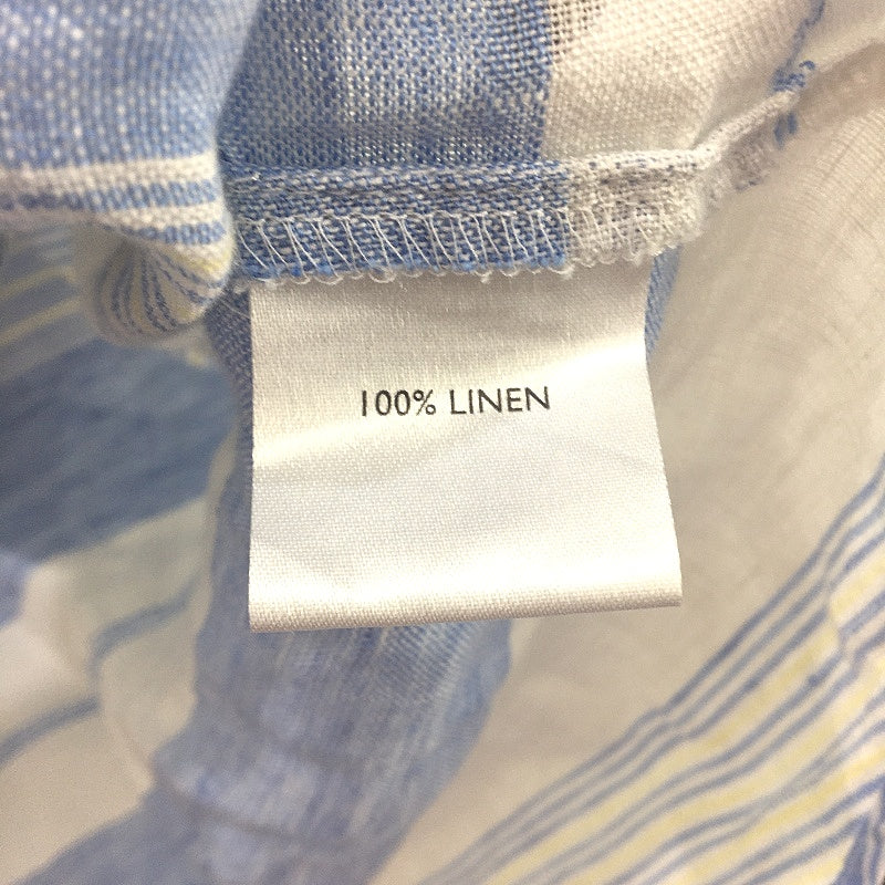 Maggie T 100% Linen Blue White Striped 3/4 Sleeve Button Up Shirt Ladies Size 20