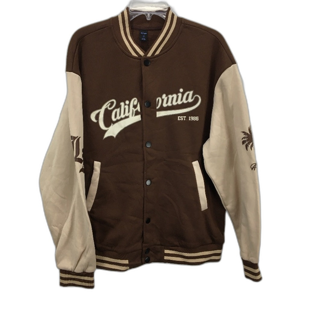 Romwe 2 Tone Brown California Fleece Varsity Jacket Ladies Size 12 NEW