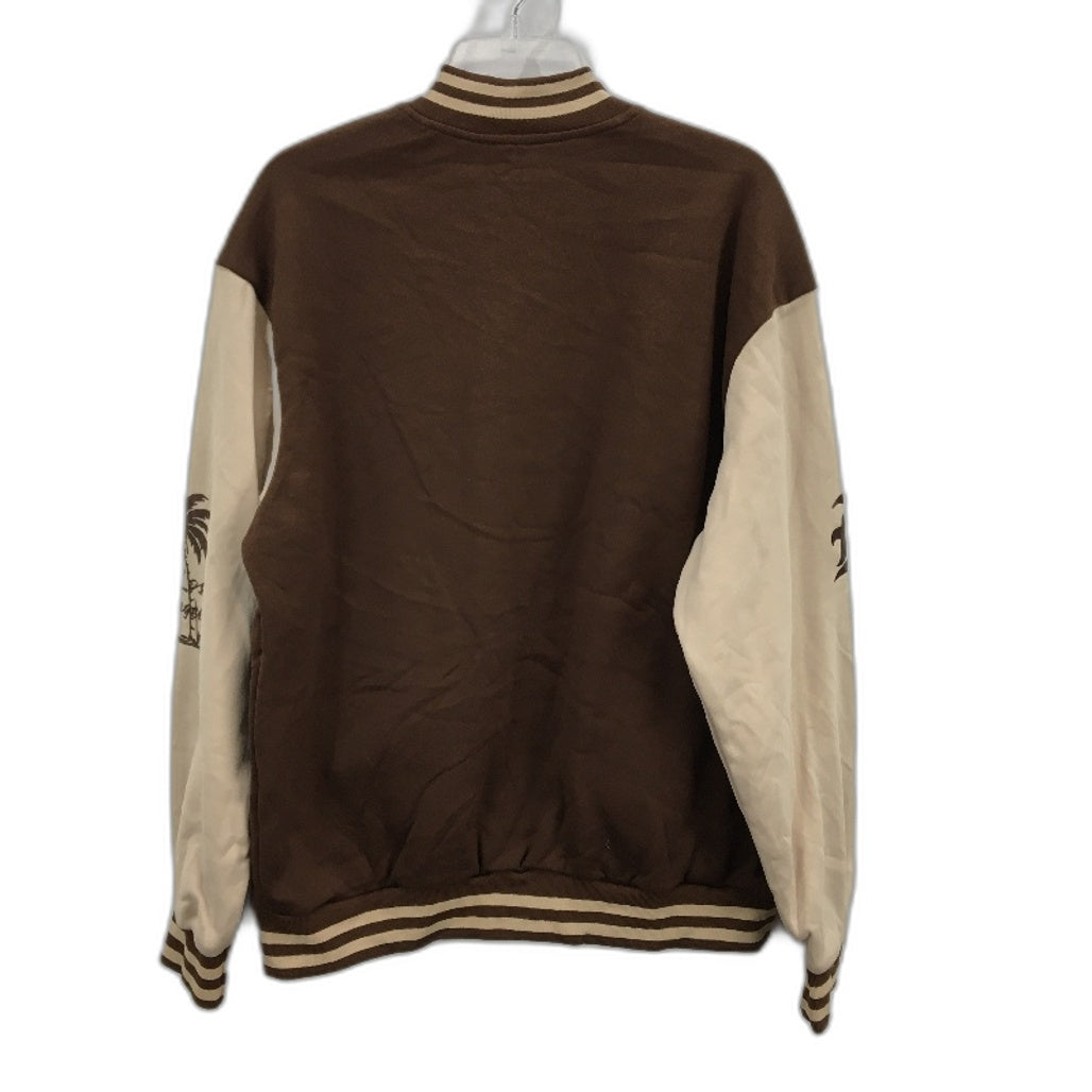 Romwe 2 Tone Brown California Fleece Varsity Jacket Ladies Size 12 NEW
