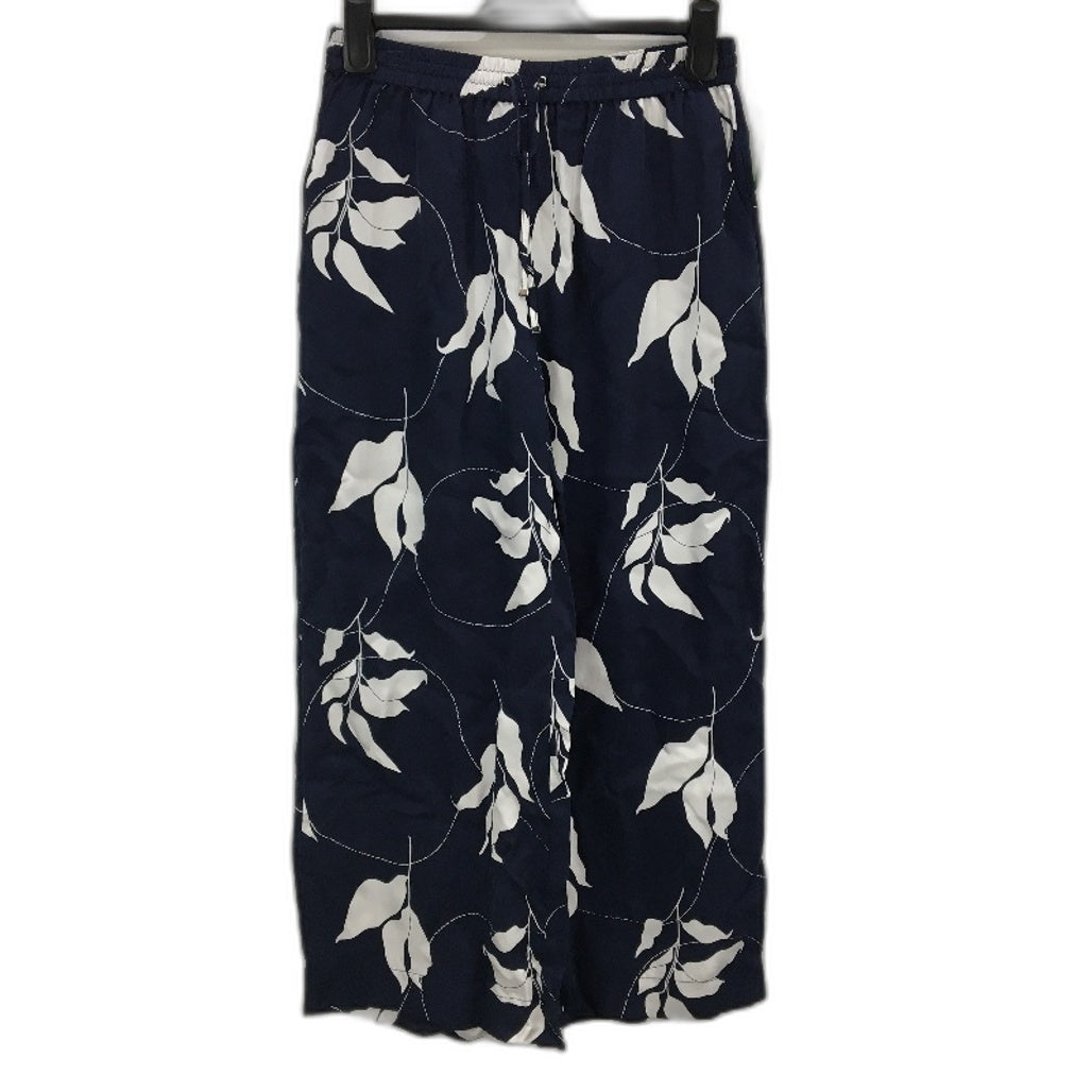 Basque Navy & White Leaf Pattern Elastic Waste Casual Pants Ladies Size 10 NEW