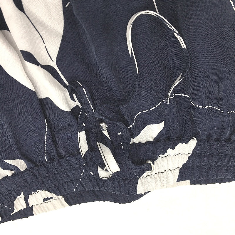 Basque Navy & White Leaf Pattern Elastic Waste Casual Pants Ladies Size 10 NEW