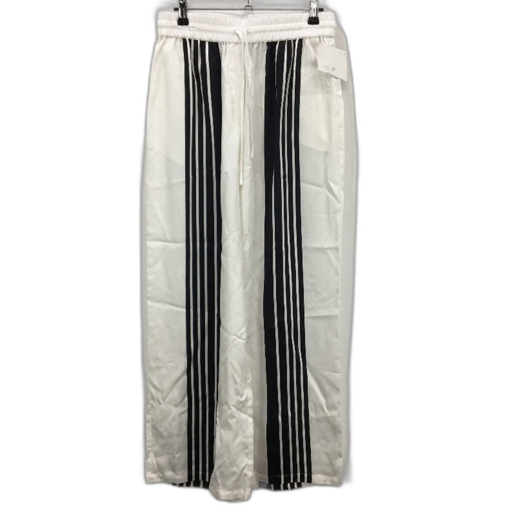 Basque White Black Stripe Elastic Waste Casual Wide Leg Pants Ladies Size 10 NEW