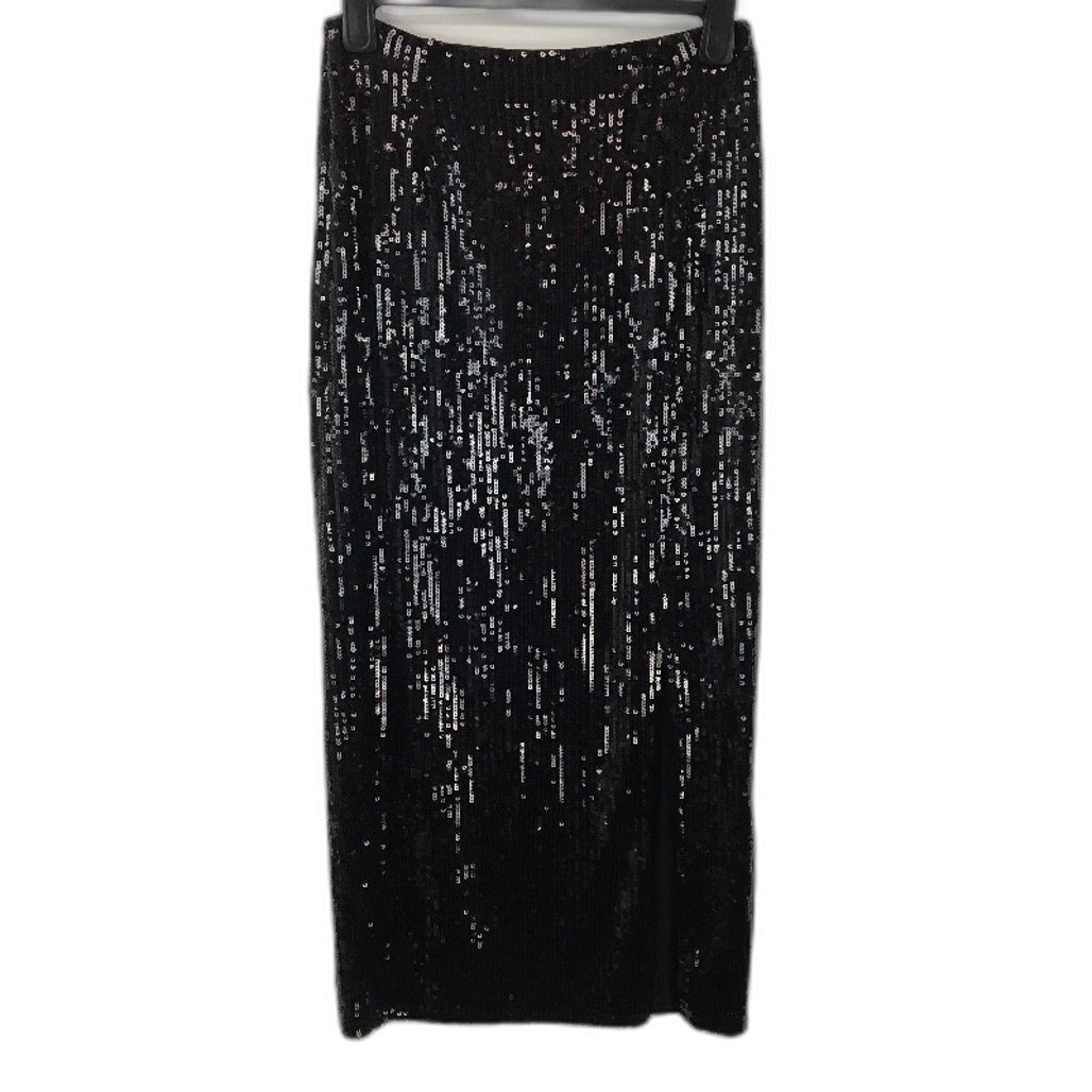 Basque Black Full Sequin Thigh Split Side Zipped Long Skirt Ladies Size S NEW